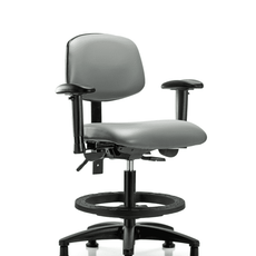 Vinyl Chair - Medium Bench Height with Seat Tilt, Adjustable Arms, Black Foot Ring, & Stationary Glides in Sterling Supernova Vinyl - VMBCH-RG-T1-A1-BF-RG-8840