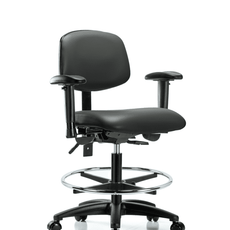 Vinyl Chair - Medium Bench Height with Seat Tilt, Adjustable Arms, Chrome Foot Ring, & Casters in Carbon Supernova Vinyl - VMBCH-RG-T1-A1-CF-RC-8823
