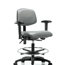 Vinyl Chair - Medium Bench Height with Seat Tilt, Adjustable Arms, Chrome Foot Ring, & Casters in Sterling Supernova Vinyl - VMBCH-RG-T1-A1-CF-RC-8840