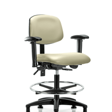 Vinyl Chair - Medium Bench Height with Seat Tilt, Adjustable Arms, Chrome Foot Ring, & Stationary Glides in Adobe White Trailblazer Vinyl - VMBCH-RG-T1-A1-CF-RG-8501