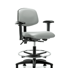 Vinyl Chair - Medium Bench Height with Seat Tilt, Adjustable Arms, Chrome Foot Ring, & Stationary Glides in Dove Trailblazer Vinyl - VMBCH-RG-T1-A1-CF-RG-8567