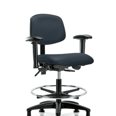 Vinyl Chair - Medium Bench Height with Seat Tilt, Adjustable Arms, Chrome Foot Ring, & Stationary Glides in Taupe Trailblazer Vinyl - VMBCH-RG-T1-A1-CF-RG-8584