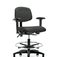 Vinyl Chair - Medium Bench Height with Seat Tilt, Adjustable Arms, Chrome Foot Ring, & Stationary Glides in Charcoal Trailblazer Vinyl - VMBCH-RG-T1-A1-CF-RG-8605