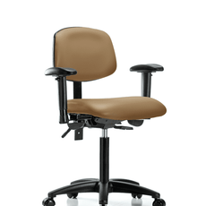 Vinyl Chair - Medium Bench Height with Seat Tilt, Adjustable Arms, & Casters in Taupe Trailblazer Vinyl - VMBCH-RG-T1-A1-NF-RC-8584