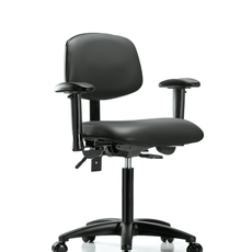 Vinyl Chair - Medium Bench Height with Seat Tilt, Adjustable Arms, & Casters in Carbon Supernova Vinyl - VMBCH-RG-T1-A1-NF-RC-8823