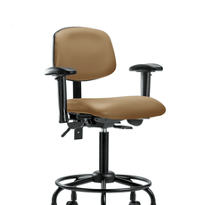 Vinyl Chair - Medium Bench Height with Round Tube Base, Adjustable Arms, & Casters in Taupe Trailblazer Vinyl - VMBCH-RT-T0-A1-RC-8584