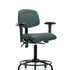 Vinyl Chair - Medium Bench Height with Round Tube Base, Adjustable Arms, & Stationary Glides in Colonial Blue Trailblazer Vinyl - VMBCH-RT-T0-A1-RG-8546