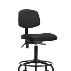Vinyl Chair - Medium Bench Height with Round Tube Base, Seat Tilt, & Casters in Black Trailblazer Vinyl - VMBCH-RT-T1-A0-RC-8540