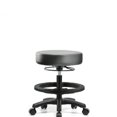 Vinyl Mini-Stool - Medium Bench Height with Black Foot Ring & Casters in Sterling Supernova Vinyl - VMBMS-RG-BF-RC-8840
