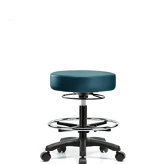 Vinyl Mini-Stool - Medium Bench Height with Chrome Foot Ring & Casters in Marine Blue Supernova Vinyl - VMBMS-RG-CF-RC-8801