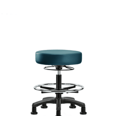 Vinyl Mini-Stool - Medium Bench Height with Chrome Foot Ring & Stationary Glides in Marine Blue Supernova Vinyl - VMBMS-RG-CF-RG-8801