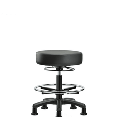 Vinyl Mini-Stool - Medium Bench Height with Chrome Foot Ring & Stationary Glides in Carbon Supernova Vinyl - VMBMS-RG-CF-RG-8823