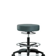 Vinyl Stool without Back - Medium Bench Height with Chrome Foot Ring & Casters in Colonial Blue Trailblazer Vinyl - VMBSO-RG-CF-RC-8546