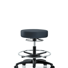 Vinyl Stool without Back - Medium Bench Height with Chrome Foot Ring & Casters in Imperial Blue Trailblazer Vinyl - VMBSO-RG-CF-RC-8582