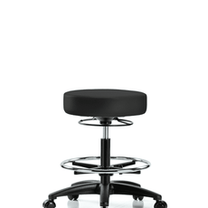 Vinyl Stool without Back - Medium Bench Height with Chrome Foot Ring & Casters in Charcoal Trailblazer Vinyl - VMBSO-RG-CF-RC-8605