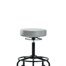Vinyl Stool without Back - Medium Bench Height with Round Tube Base & Casters in Adobe White Trailblazer Vinyl - VMBSO-RT-RC-8501
