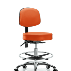 Vinyl Stool with Back Chrome - Medium Bench Height with Chrome Foot Ring & Casters in Orange Kist Trailblazer Vinyl - VMBST-CR-T0-CF-CC-8613