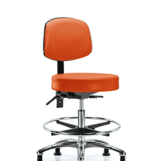 Vinyl Stool with Back Chrome - Medium Bench Height with Chrome Foot Ring & Stationary Glides in Orange Kist Trailblazer Vinyl - VMBST-CR-T0-CF-RG-8613