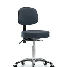 Vinyl Stool with Back Chrome - Medium Bench Height with Casters in Imperial Blue Trailblazer Vinyl - VMBST-CR-T0-NF-CC-8582