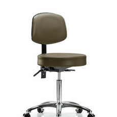 Vinyl Stool with Back Chrome - Medium Bench Height with Casters in Marine Blue Supernova Vinyl - VMBST-CR-T0-NF-CC-8809