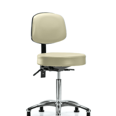 Vinyl Stool with Back Chrome - Medium Bench Height with Stationary Glides in Adobe White Trailblazer Vinyl - VMBST-CR-T0-NF-RG-8501