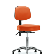 Vinyl Stool with Back Chrome - Medium Bench Height with Stationary Glides in Orange Kist Trailblazer Vinyl - VMBST-CR-T0-NF-RG-8613