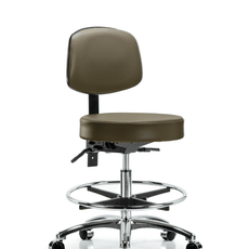 Vinyl Stool with Back Chrome - Medium Bench Height with Seat Tilt, Chrome Foot Ring, & Casters in Marine Blue Supernova Vinyl - VMBST-CR-T1-CF-CC-8809