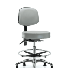 Vinyl Stool with Back Chrome - Medium Bench Height with Seat Tilt, Chrome Foot Ring, & Stationary Glides in Dove Trailblazer Vinyl - VMBST-CR-T1-CF-RG-8567