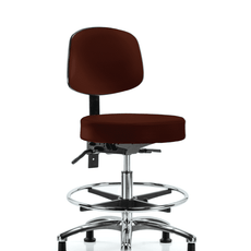 Vinyl Stool with Back Chrome - Medium Bench Height with Seat Tilt, Chrome Foot Ring, & Stationary Glides in Burgundy Trailblazer Vinyl - VMBST-CR-T1-CF-RG-8569