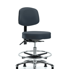 Vinyl Stool with Back Chrome - Medium Bench Height with Seat Tilt, Chrome Foot Ring, & Stationary Glides in Imperial Blue Trailblazer Vinyl - VMBST-CR-T1-CF-RG-8582