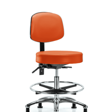 Vinyl Stool with Back Chrome - Medium Bench Height with Seat Tilt, Chrome Foot Ring, & Stationary Glides in Orange Kist Trailblazer Vinyl - VMBST-CR-T1-CF-RG-8613