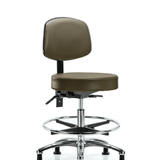 Vinyl Stool with Back Chrome - Medium Bench Height with Seat Tilt, Chrome Foot Ring, & Stationary Glides in Marine Blue Supernova Vinyl - VMBST-CR-T1-CF-RG-8809