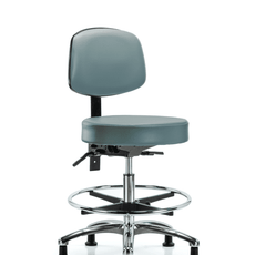 Vinyl Stool with Back Chrome - Medium Bench Height with Seat Tilt, Chrome Foot Ring, & Stationary Glides in Storm Supernova Vinyl - VMBST-CR-T1-CF-RG-8822
