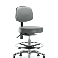 Vinyl Stool with Back Chrome - Medium Bench Height with Seat Tilt, Chrome Foot Ring, & Stationary Glides in Sterling Supernova Vinyl - VMBST-CR-T1-CF-RG-8840
