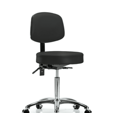 Vinyl Stool with Back Chrome - Medium Bench Height with Seat Tilt & Casters in Black Trailblazer Vinyl - VMBST-CR-T1-NF-CC-8540