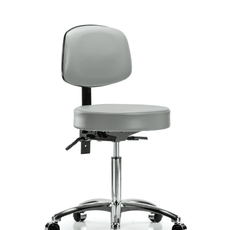 Vinyl Stool with Back Chrome - Medium Bench Height with Seat Tilt & Casters in Dove Trailblazer Vinyl - VMBST-CR-T1-NF-CC-8567