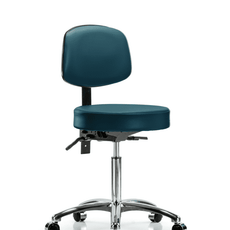 Vinyl Stool with Back Chrome - Medium Bench Height with Seat Tilt & Casters in Marine Blue Supernova Vinyl - VMBST-CR-T1-NF-CC-8801