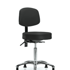 Vinyl Stool with Back Chrome - Medium Bench Height with Seat Tilt & Stationary Glides in Black Trailblazer Vinyl - VMBST-CR-T1-NF-RG-8540