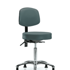 Vinyl Stool with Back Chrome - Medium Bench Height with Seat Tilt & Stationary Glides in Colonial Blue Trailblazer Vinyl - VMBST-CR-T1-NF-RG-8546