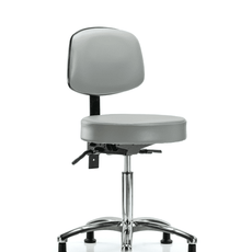 Vinyl Stool with Back Chrome - Medium Bench Height with Seat Tilt & Stationary Glides in Dove Trailblazer Vinyl - VMBST-CR-T1-NF-RG-8567