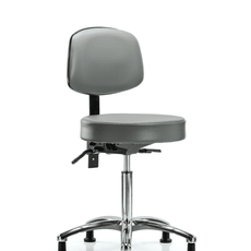 Vinyl Stool with Back Chrome - Medium Bench Height with Seat Tilt & Stationary Glides in Sterling Supernova Vinyl - VMBST-CR-T1-NF-RG-8840
