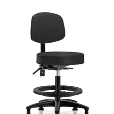 Vinyl Stool with Back - Medium Bench Height with Black Foot Ring & Stationary Glides in Black Trailblazer Vinyl - VMBST-RG-T0-BF-RG-8540