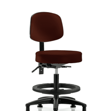 Vinyl Stool with Back - Medium Bench Height with Black Foot Ring & Stationary Glides in Burgundy Trailblazer Vinyl - VMBST-RG-T0-BF-RG-8569