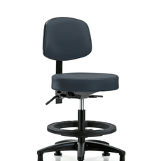 Vinyl Stool with Back - Medium Bench Height with Black Foot Ring & Stationary Glides in Imperial Blue Trailblazer Vinyl - VMBST-RG-T0-BF-RG-8582