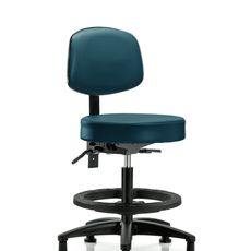 Vinyl Stool with Back - Medium Bench Height with Black Foot Ring & Stationary Glides in Marine Blue Supernova Vinyl - VMBST-RG-T0-BF-RG-8801