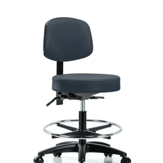 Vinyl Stool with Back - Medium Bench Height with Chrome Foot Ring & Casters in Imperial Blue Trailblazer Vinyl - VMBST-RG-T0-CF-RC-8582