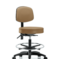 Vinyl Stool with Back - Medium Bench Height with Chrome Foot Ring & Casters in Taupe Trailblazer Vinyl - VMBST-RG-T0-CF-RC-8584