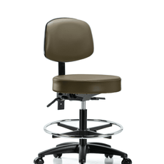 Vinyl Stool with Back - Medium Bench Height with Chrome Foot Ring & Casters in Marine Blue Supernova Vinyl - VMBST-RG-T0-CF-RC-8809
