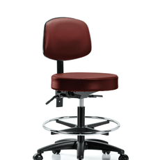 Vinyl Stool with Back - Medium Bench Height with Chrome Foot Ring & Casters in Taupe Supernova Vinyl - VMBST-RG-T0-CF-RC-8815