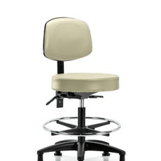 Vinyl Stool with Back - Medium Bench Height with Chrome Foot Ring & Stationary Glides in Adobe White Trailblazer Vinyl - VMBST-RG-T0-CF-RG-8501